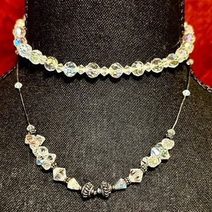Vintage Swarovski Crystal Necklace with Aurora Borealis Coating Graduated Strand